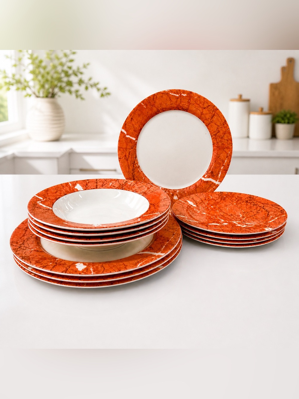 Victoria Beale Versailles 9108 Vintage Burnt Orange Splatter 12 Pc Plate Set